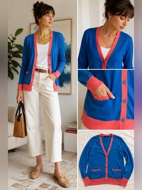 Prabal Gurung for Target Blue Pink Colorblock Cardigan Whimsical Medium